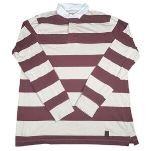 Royal Attitude Men's Large Burgundy Cream Stripe Rugby Shirt Long Sleeve